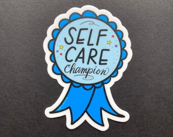Self Care Champion Blue Ribbon Sticker