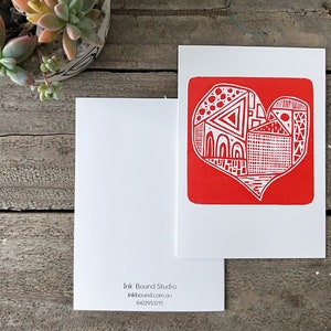 Hand Printed Card - Pattern Heart - Red