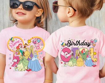 Disneyland prinses verjaardagsshirt, prinses verjaardag meisje shirt, Rapunzel Belle Tiana shirt, verjaardagscadeaus. Disneyland-shirt voor meisjestrip
