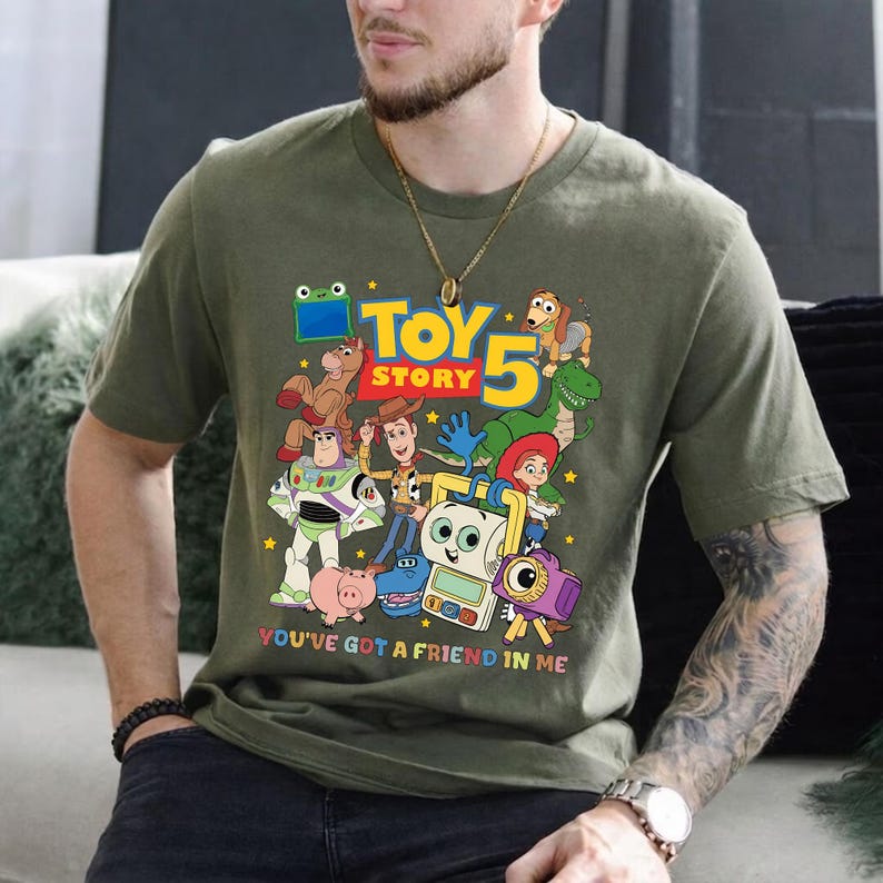 You'Ve Got A Friend In Me Comfort Colors Tee, Woody Buzz Etch Lenny Mr Spell Shirt, Family Vacation 2026 Trip, Pixar Toy Story 5 T-Shirt image 3