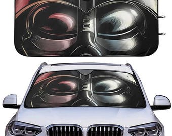 Darth Vader Face autozonnescherm, StarWars Villain voorruitafdekking, donkere kant autozonnescherm, ventilator scifi-film cadeau Auto-accessoires