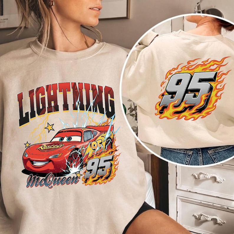 Sudadera de Rayo McQueen de 1977 con estampado a doble cara, sudadera con capucha de Disney Pixar Cars, suéter de Rayo McQueen, sudadera de Radiator Springs imagen 5