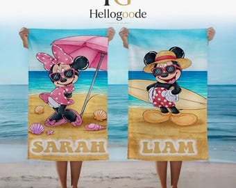 Personalisiertes Disney Strandtuch, benutzerdefinierte Mickey und Freunde Name Pool Handtuch, rosa oder lila gestreiftes Handtuch, Kinder Teenager Erwachsenen Handtuch (Kopie)