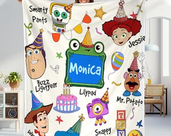 Manta personalizada de Toy Story 5, manta de Disney Toy Story con nombre personalizado, manta de Woody, Buzz Lightyear y Jessie, regalo de Toy Story 5 para niño o niña.