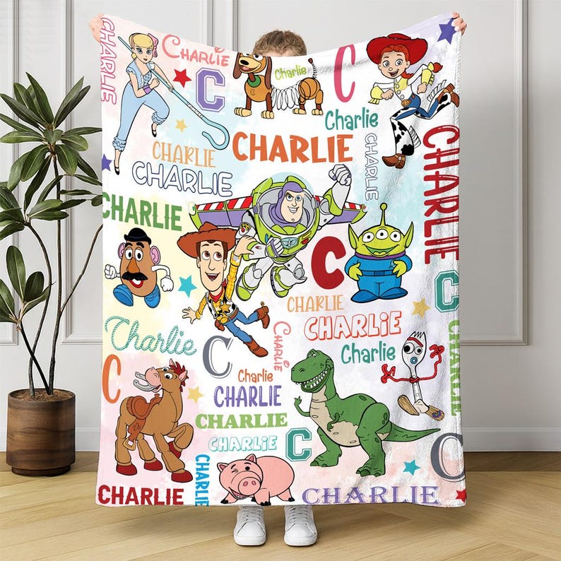 Personalized Toy Story Fleece Blanket, Buzz Lightyear Blanket,Toy Story Woody Jessie Blanket, Toy Story Aliens Blanket, Birthday Boy Blanket image 1