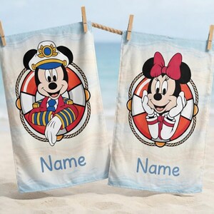 Personalized Disney Cruise Beach Towel, Nautical Mickey Mouse, Vacation Gift image 5