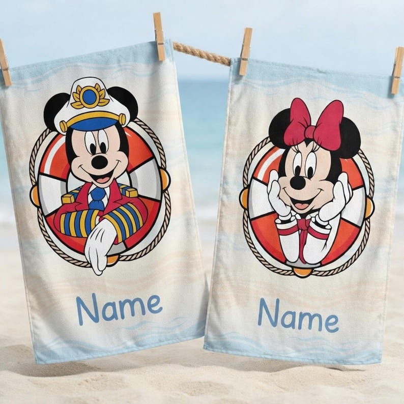 Personalized Disney Cruise Beach Towel, Nautical Mickey Mouse, Vacation Gift image 5