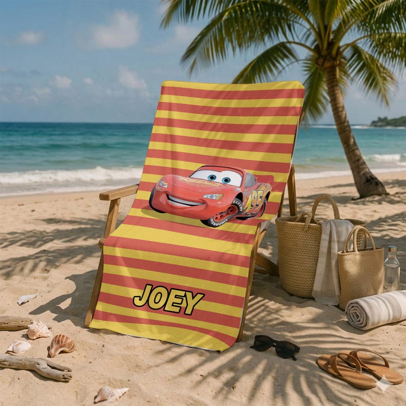 Personalized Disneyland Cars Movie Beach Towel, McQueen Tow Mater Sally Towel, Cars Movie Lover Gift beach towel, Disneyland beach Towel image 1