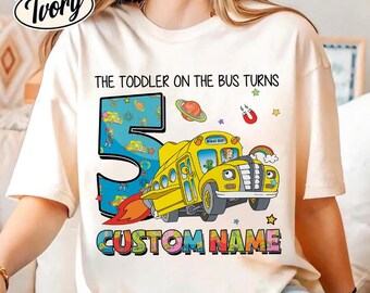 Gepersonaliseerde magische schoolbus verjaardagsshirt de peuter in de bus verjaardagsshirt mevrouw Frizzle verjaardagsshirt verjaardag familie bijpassende Tee