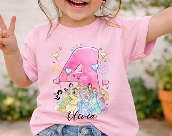 Gepersonaliseerde Disney prinses verjaardagsgroepsshirt, Belle Ariel Sneeuwwitje prinses verjaardagscadeau cadeaus T-shirt, WDW familiefeestje verjaardag meisje