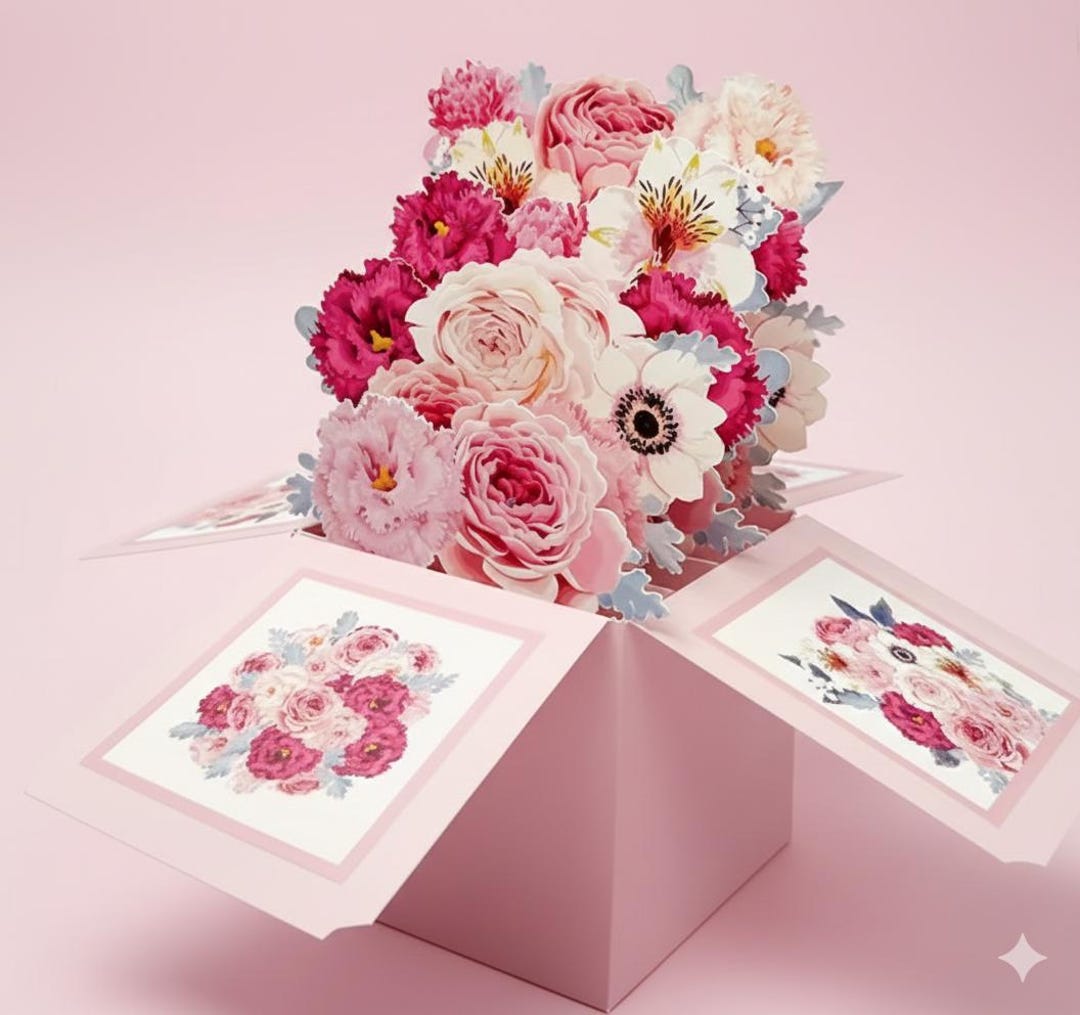 3D Pop-up Flower Box Card | Handmade Valentine's Day Gift - Etsy