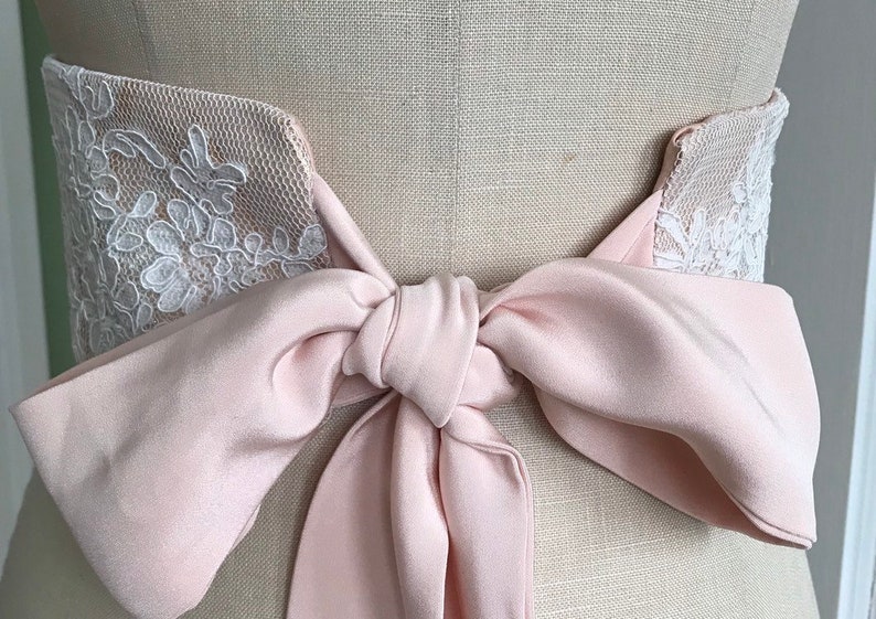 waist cincher sash lace obi sash silk sash peach obi belt wedding dress sash Wedding sash Bridal silk obi belt