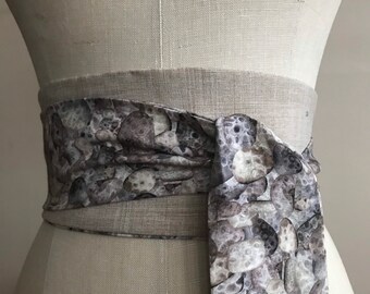 Petosky stone obi, petosky stone print obi belt sash, tan obi, reversible obi belt , waist cincher