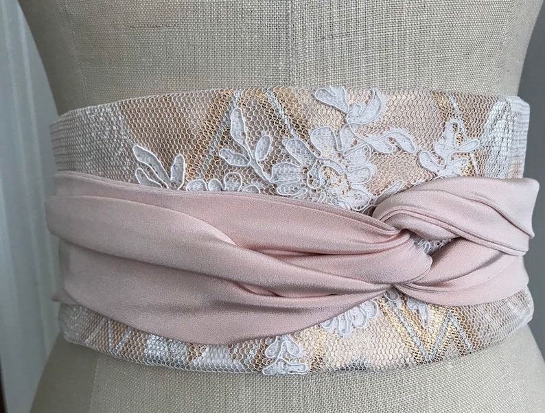 waist cincher sash lace obi sash silk sash peach obi belt wedding dress sash Wedding sash Bridal silk obi belt