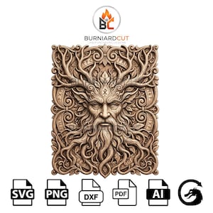 Forest Spirit – 3D-illusion med lasergravyr | Nature Guardian, Green Man och mystisk träkonst | CO2, diod, Glowforge