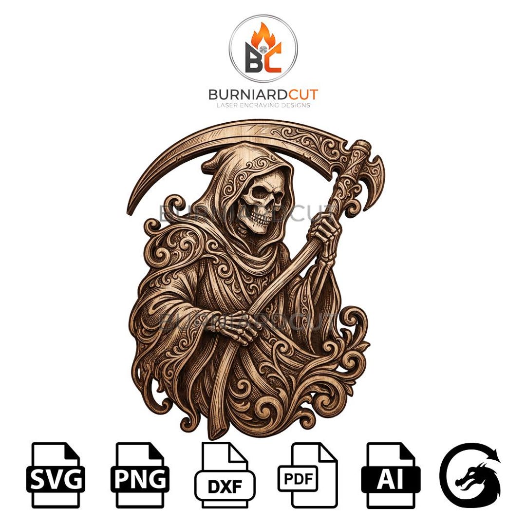 Reaper Engraving Design – Laser Cut Files Svg Dxf Ai Png Pdf, Digital ...