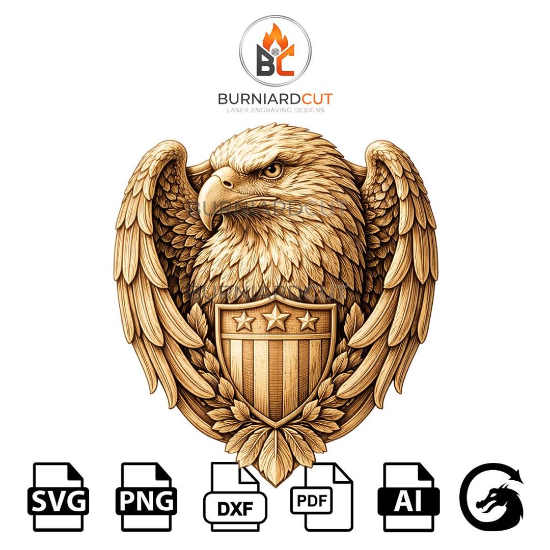 American Eagle Crest SVG | Patriotic Eagle Shield Laser Engraving ...