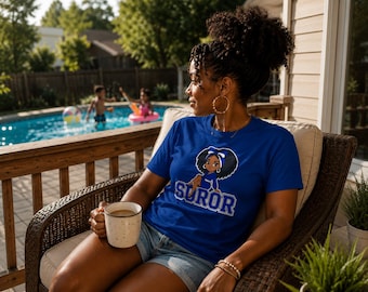 Zeta Inspired Soror Cartoon Girl T-Shirt | Black Girl Magic, Green Accents
