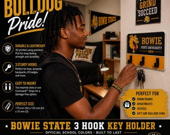 Bowie State University 3 Hook Key Holder – HBCU -Show Your Bulldog Pride Every Day!