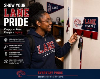 Lane College 3 Hook Key Holder | HBCU Dorm Decor | Dragon Pride Wall Organizer | Student & Alumni Gift