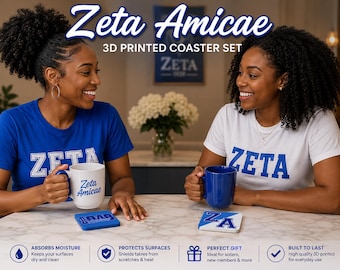 Zeta Amicae 3D Printed Coaster Set | Blue White Sorority Table Decor
