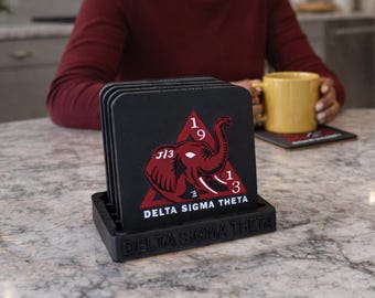 Delta-Signatur-Theta inspiriert Untersetzer-Set | 4-teilige 3D-Gedruckte Untersetzer mit Halter | DST Geschenk Decor