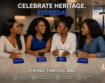 Zeta Phi Beta Untersetzer Set mit Halter – 3D Gedruckte griechische Buchstaben Untersetzer – Schwesternschaft Geschenk – Ζᦆ Schreibtisch Dekor – Blaues Untersetzer Set
