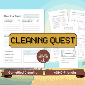 ADHD Cleaning Game | Cozy Gaming Tracker | Daily or Weekly | US Letter | A4 | A5 | Printable