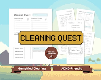 ADHD Cleaning Game | Cozy Gaming Tracker | Daily or Weekly | US Letter | A4 | A5 | Printable