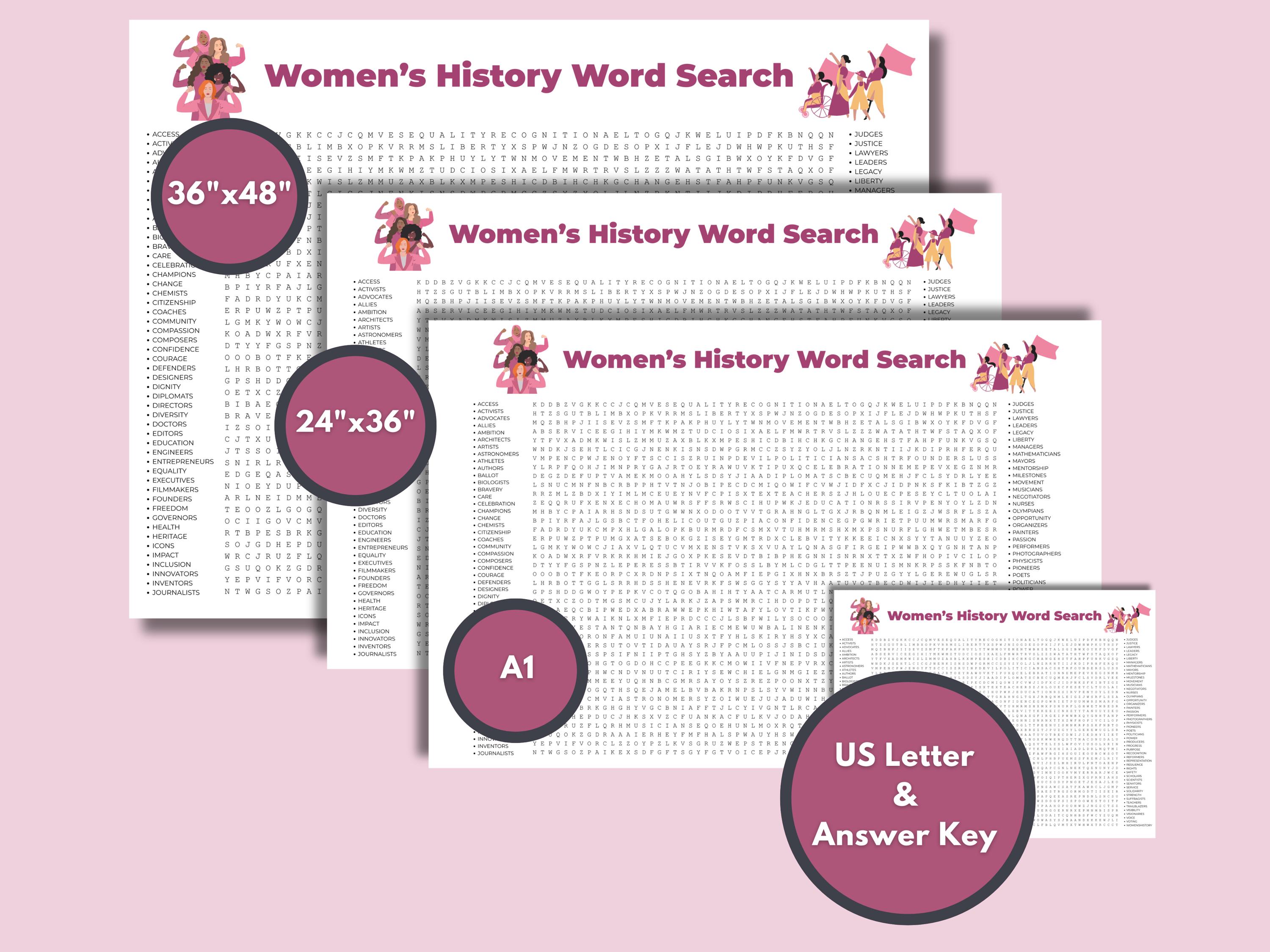 Women's History Month Giant Word Search Puzzle Printable Poster for ...