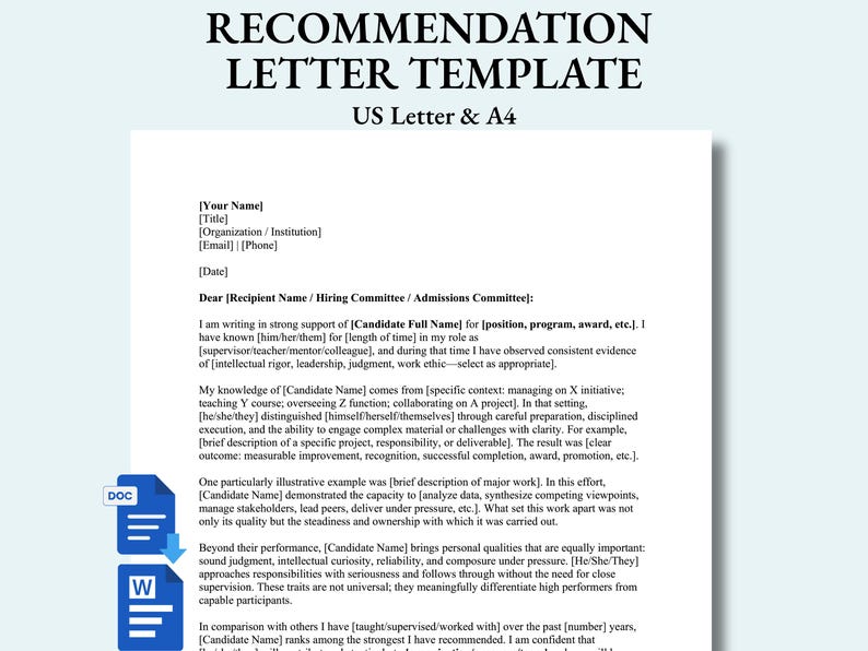 Professional Reference Letter Template, Letter of Recommendation ...