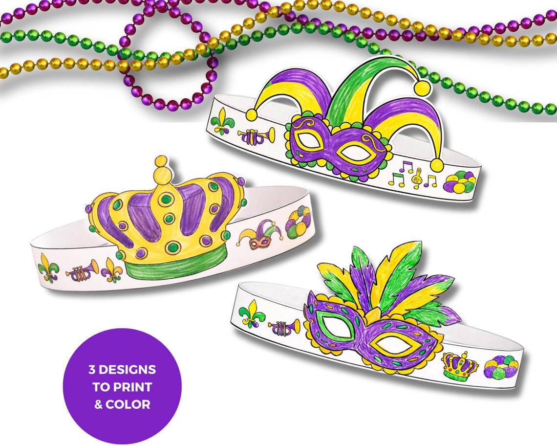 Mardi Gras Paper Crown | Color Your Own Party Hat | Kid's Printable ...