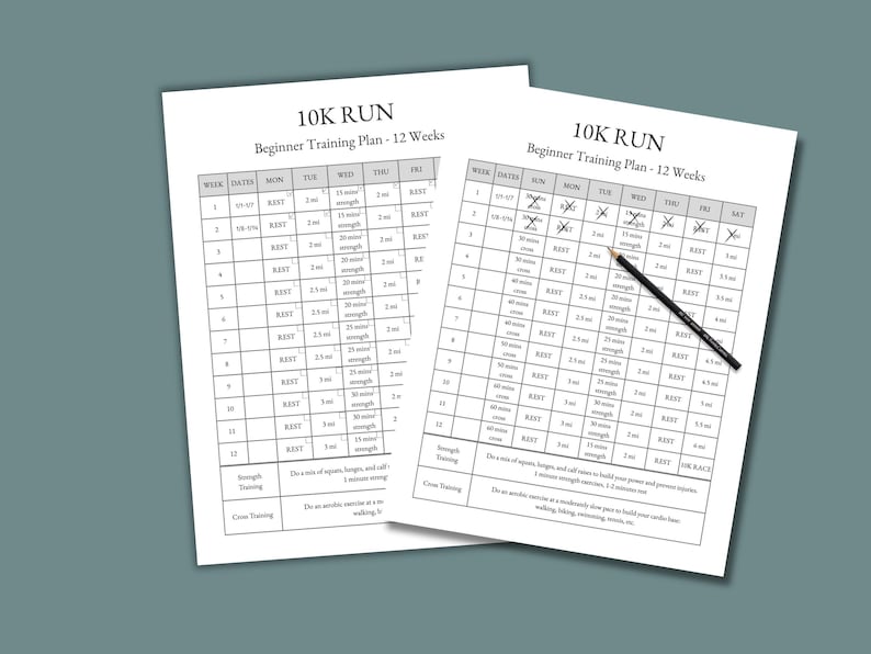 10K Race Beginner Running Training Plan | 12 Week Printable Schedule ...