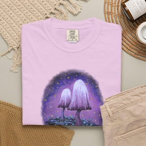 Lavender Mushrooms T-Shirt | Toadstool Tee Printed With Original Painting Illustration