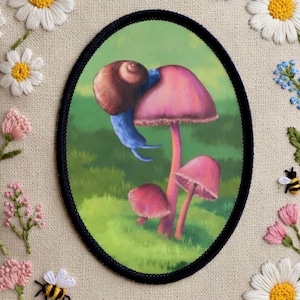 Parche de caracol azul, parches termoadhesivos de hongos caprichosos, bosque mágico de pradera