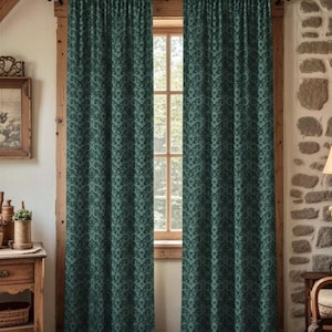 Victorian Window Curtain | Blackout Panel, Dark Academia Floral Motif