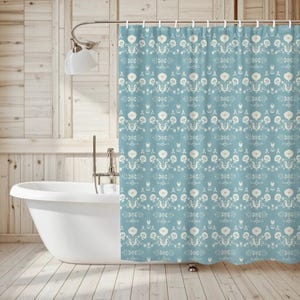 Scandinavian Shower Curtain | Swedish Folk Art Bath Aesthetic | Vintage Norse Bathroom Decor