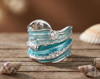 Bague Thalira Crystal Wave | Bague ajustable inspirée de l'océan | Bijou bleu marine | Cadeau côtier fait main pour elle