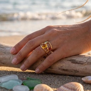 Amber Stone Ring | Gold Multi-Stone Ring | Sunset Statement Ring
