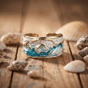 Ocean Wave Resin Ring | Blue Beach Statement Ring | Handmade Ocean Jewelry