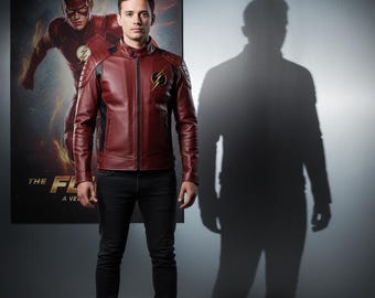 Kurtka skórzana inspirowana Flash | Styl motocyklowy Red Hero | Ręcznie robiona odzież uliczna