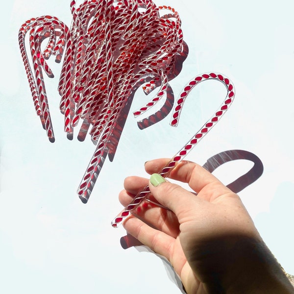 Bright red and white glass candy cane