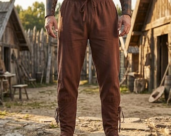 Pantaloni vichinghi da uomo, pantaloni da costume LARP celtico rinascimentale