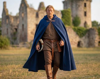 Hooded Medieval Cape for Men | Viking LARP Costume & Renaissance Faire Outfit | Fantasy Ranger Velvet Cloak