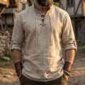 Men's Cotton Linen Viking Tunic, Renaissance Medieval Shirt, LARP Cosplay Costume