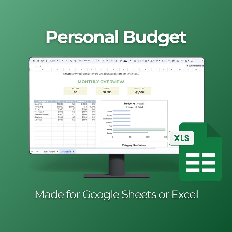 Personal Budget Spreadsheet Template | Monthly Budget Planner & Expense ...