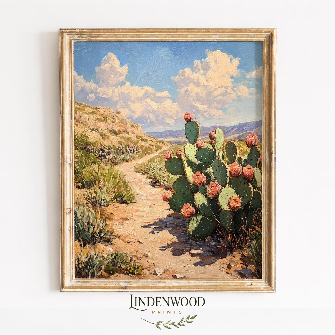 Southwestern Desert Landscape Art Print - Prickly Pear Cactus Painting ...