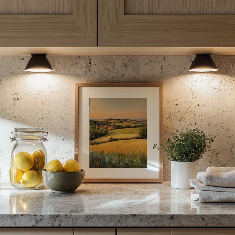 Cottage scenery wall decor for garden room — warm earthy tones and traditional brushwork encapsulate pastoral beauty, perfect for nature lovers.