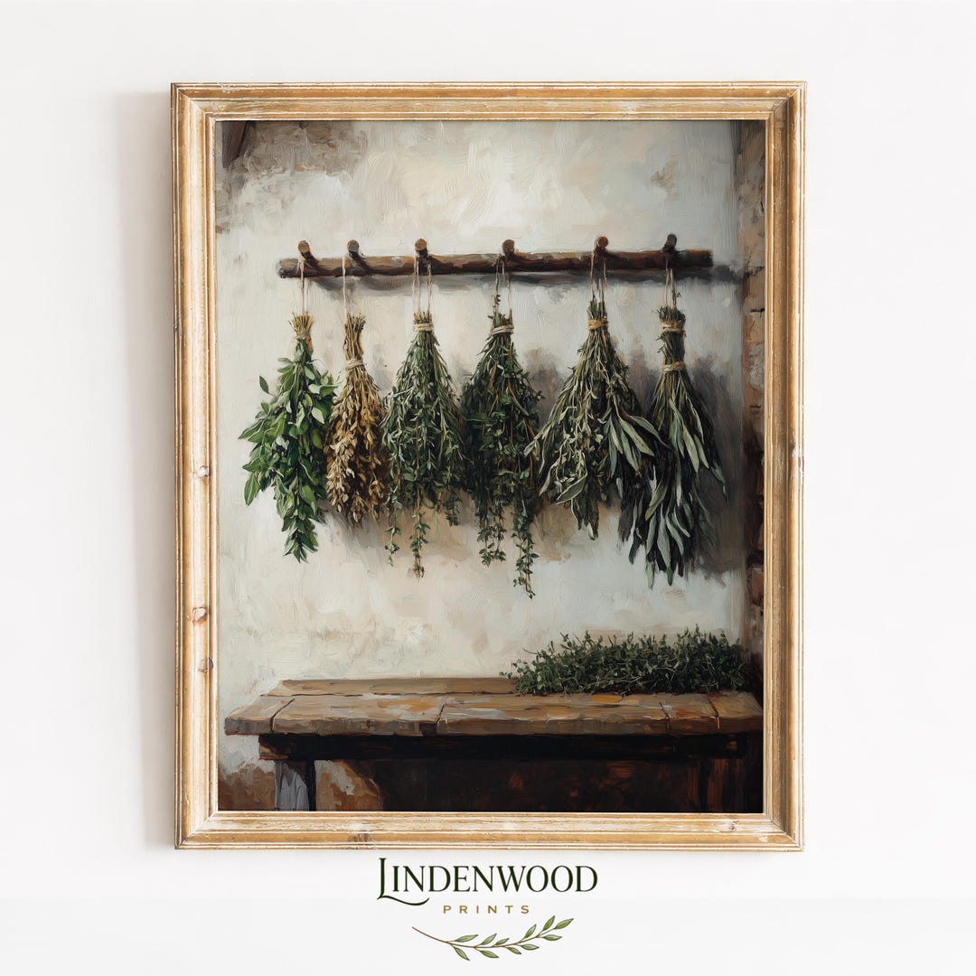 Printable Vintage Italian Herb Wall Art - Moody Farmhouse Style, Rustic ...