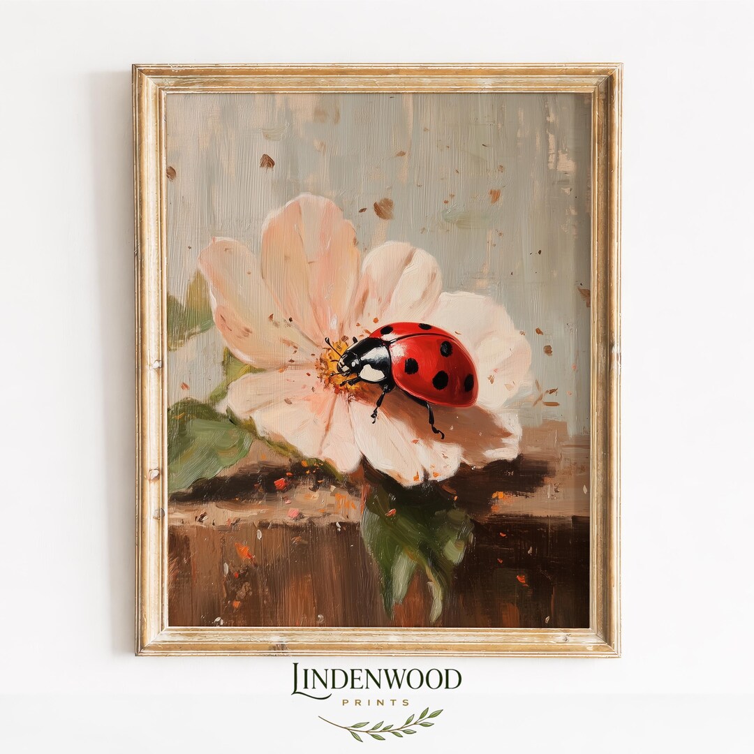 Vintage Ladybug on Summer Bloom Print - Charming Cottagecore Art ...